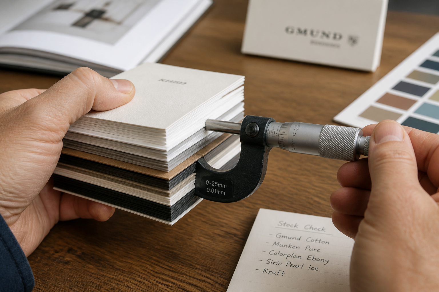 Editorial illustration for Demystifying Paper Weight: 14pt, 16pt, 100lb, and GSM Explained