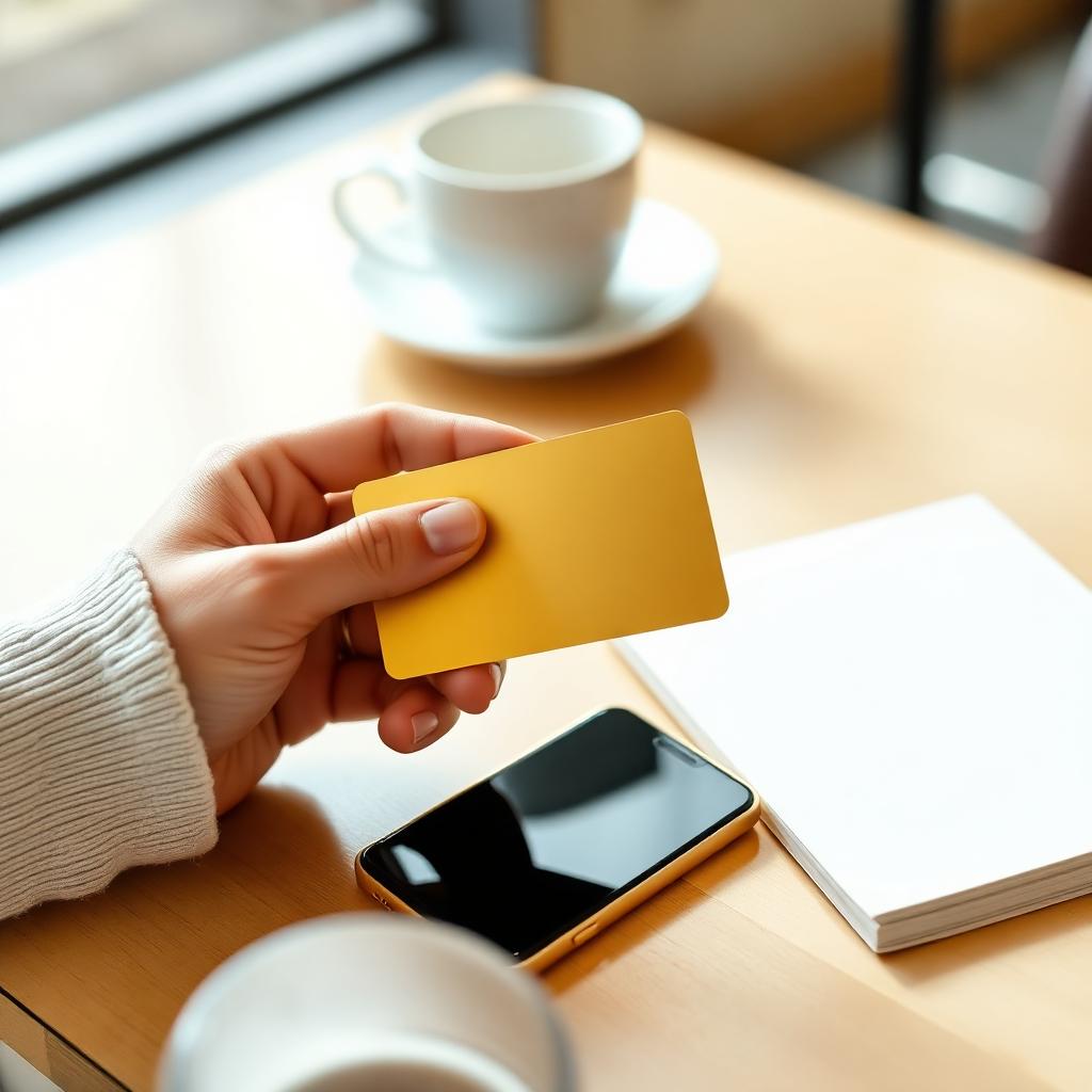 A customer tapping a branded loyalty card on a smartphone