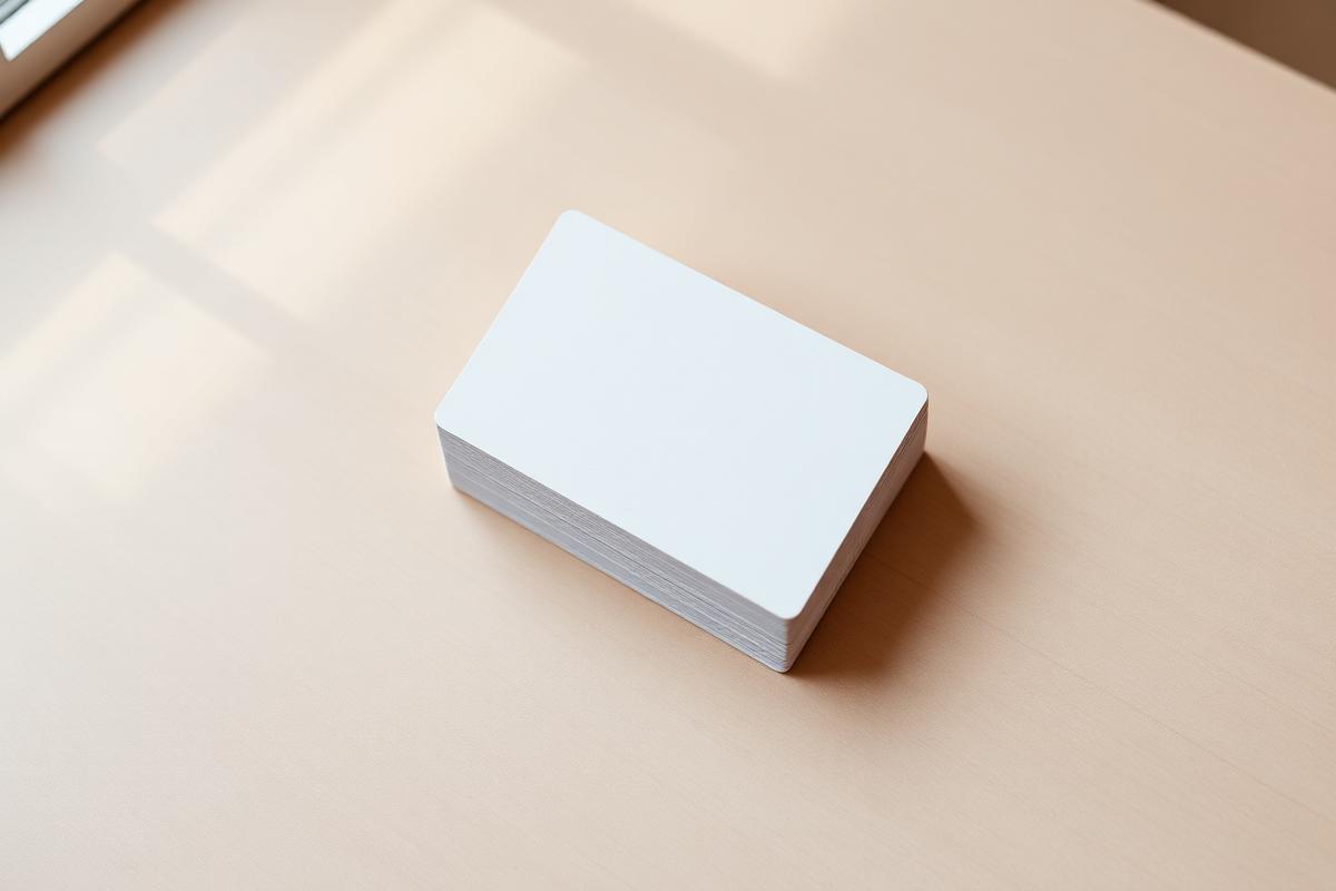 Stack of premium blank business cards on a wooden desk