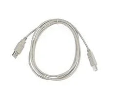 USB cable for Evolis printer, clear with standard connectors, coiled on white background