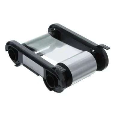 Clear printer ribbon cartridge for ID card printing, black plastic spool, product photo