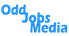 Light blue text logo reading 'Odd Jobs Media' on a transparent background