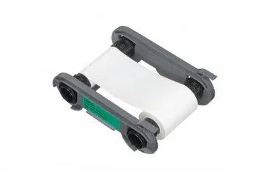 White printer ribbon cartridge for ID card printers, isolated on white background.