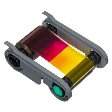 YMCKO color printer ribbon cartridge for ID card printers, multi-color film visible
