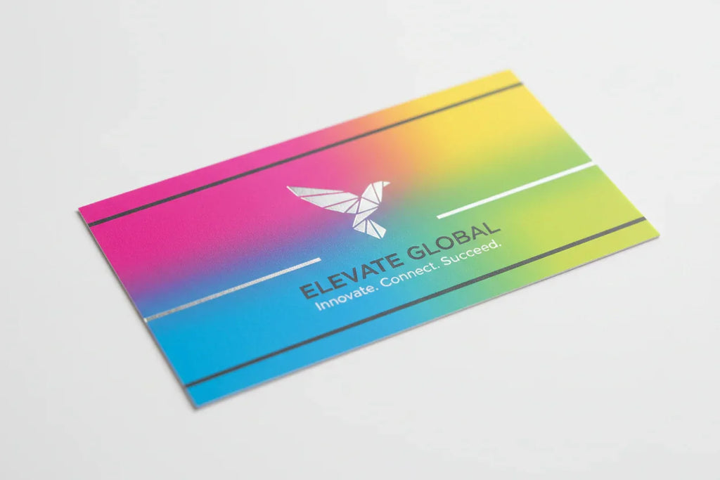 Ultra-smooth rectangular business card with vibrant color printing on white background
