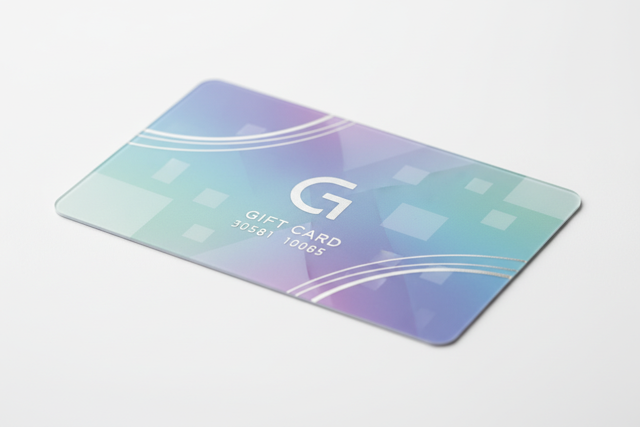 a plastic gift card on a white background