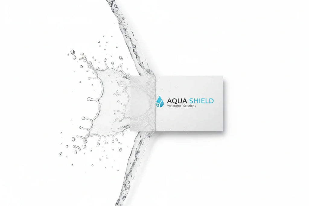 Rectangular waterproof business card with water splashing on a white background