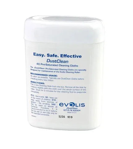 Evolis DustClean container of 40 pre-saturated cleaning cloths for printer maintenance