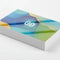 Stack of colorful rectangular business cards on 16pt cardstock with aqueous coating
