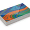Stack of 18pt thick glossy business cards with colorful abstract design on white background