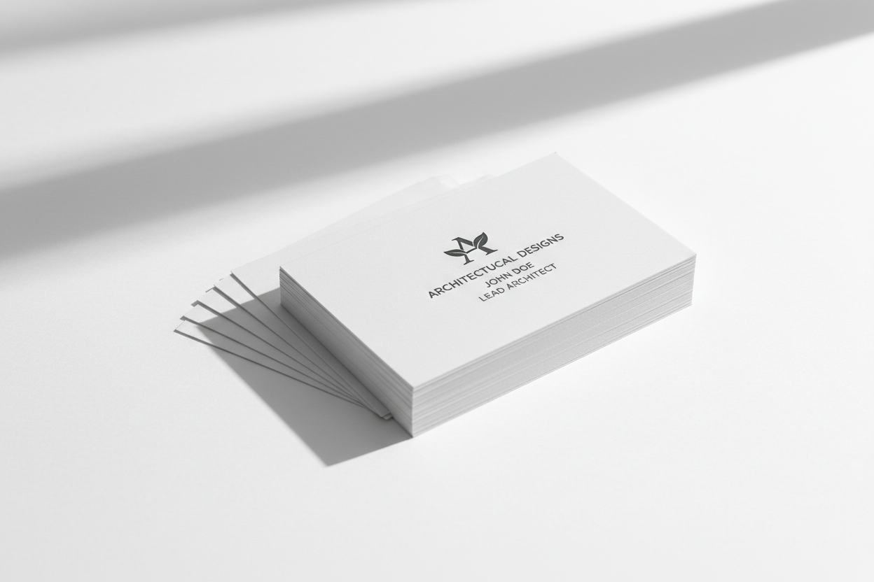 paper business cards sitting on a white background