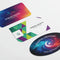 Three custom die-cut business cards in rectangular, rounded, and oval shapes on white background