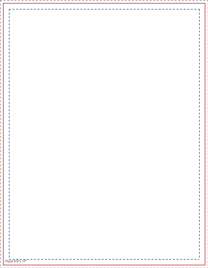 Flyer — 8.5" x 11" blank print template showing trim, bleed and safe area
