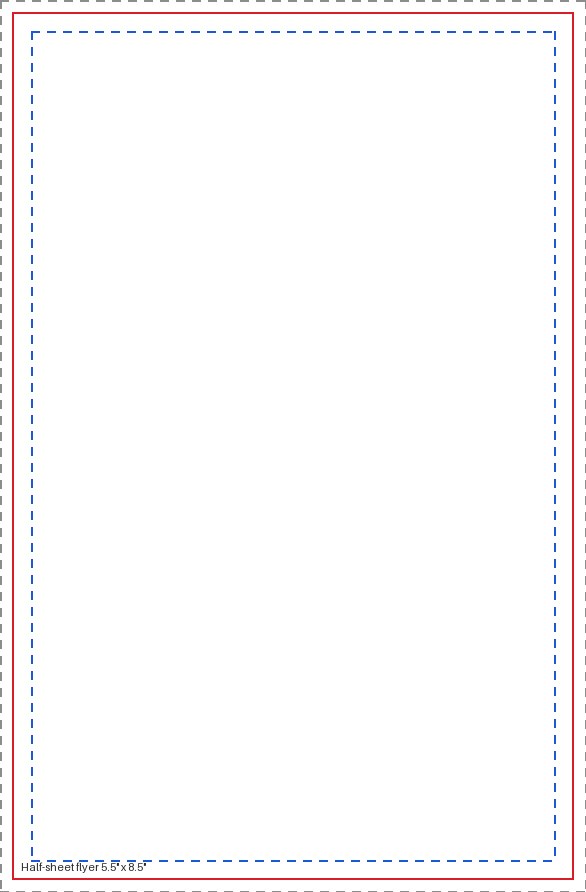 Half-sheet flyer — 5.5" x 8.5" blank print template showing trim, bleed and safe area